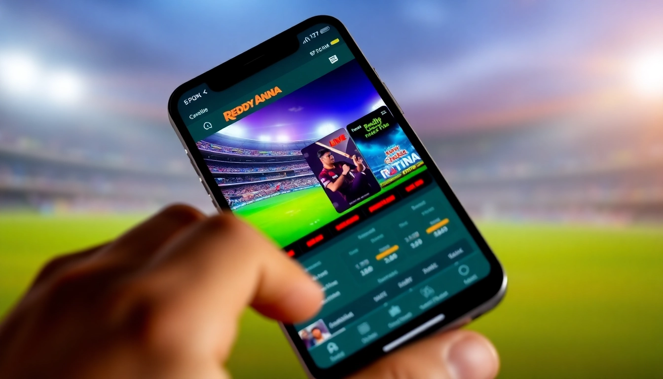 Reddy Anna betting platform in action with live cricket odds on a mobile device, showcasing a trusted Indian sportsbook experience with engaging visuals for users.