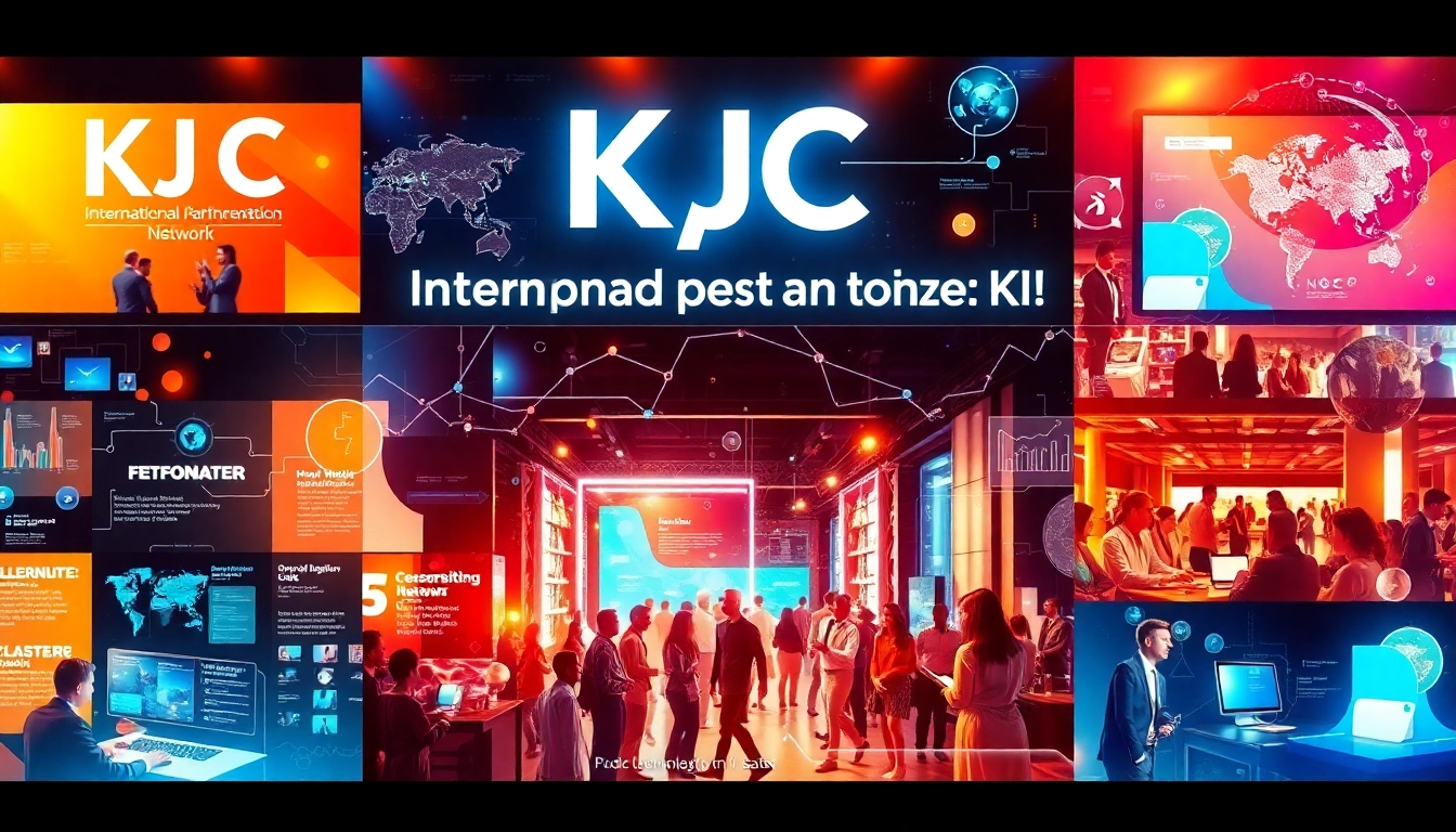 Chuyên nghiệp và năng động, hình ảnh về liên minh KJC kết nối quốc tế trong lĩnh vực giải trí số, thể hiện phong cách sáng tạo, công nghệ cao, phù hợp cho website https://kjcpc.net/ giúp nâng cao thương hiệu.
