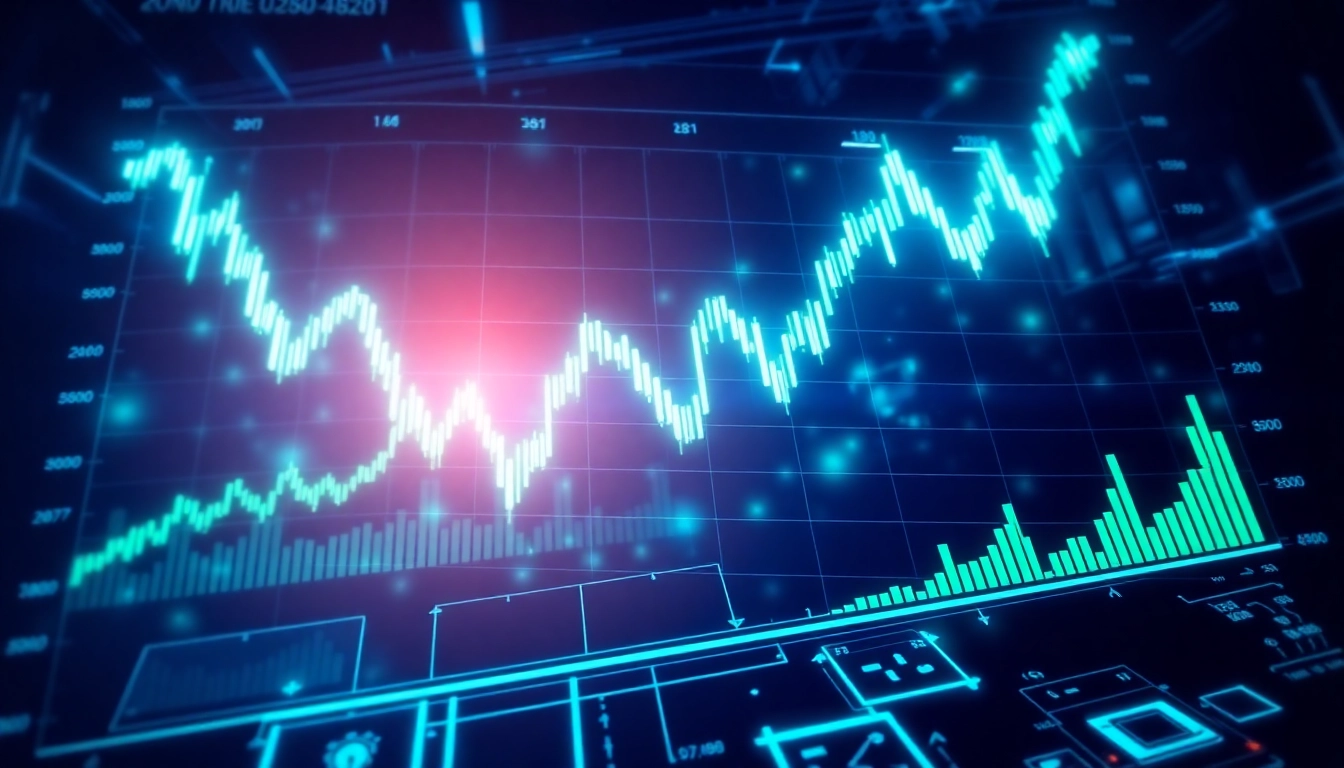 Crypto exchange platform with rising trading charts and security features illustrating digital
