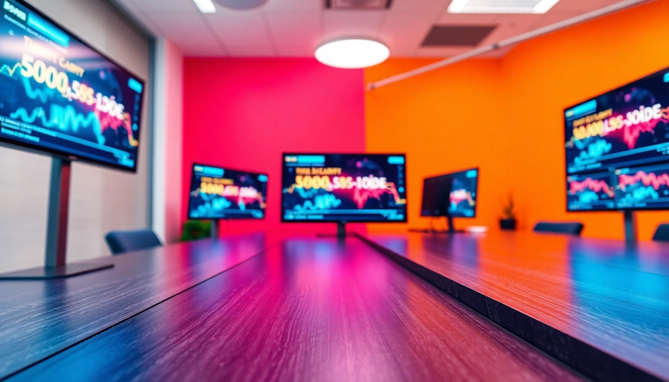 Business news analyst examining latest headlines on digital screens for insights and trends