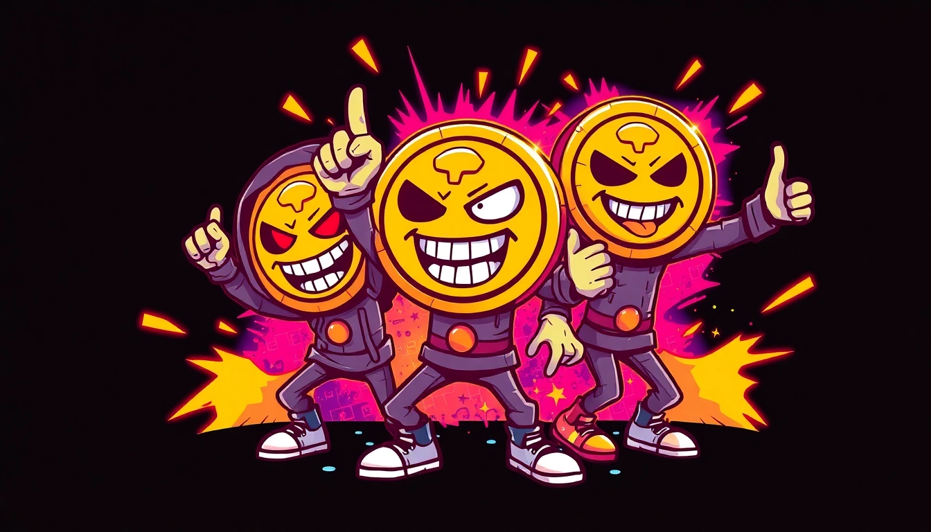 Rebel Meme Coin For Rebels depicted as bold graffiti characters smashing norms in a rebellious