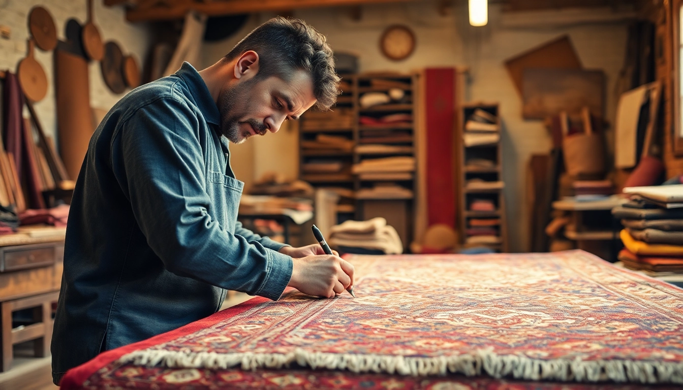 Expert Restauro Tappeti Milano scene showing artisan carefully restoring a vintage Persian rug